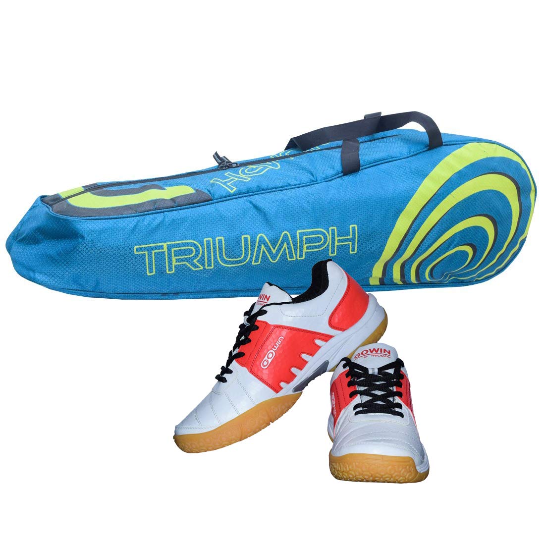 Gowin Badminton Shoe Power White/Red Size-9 with Triumph Badminton Bag 304 Sky/Lime-image-45