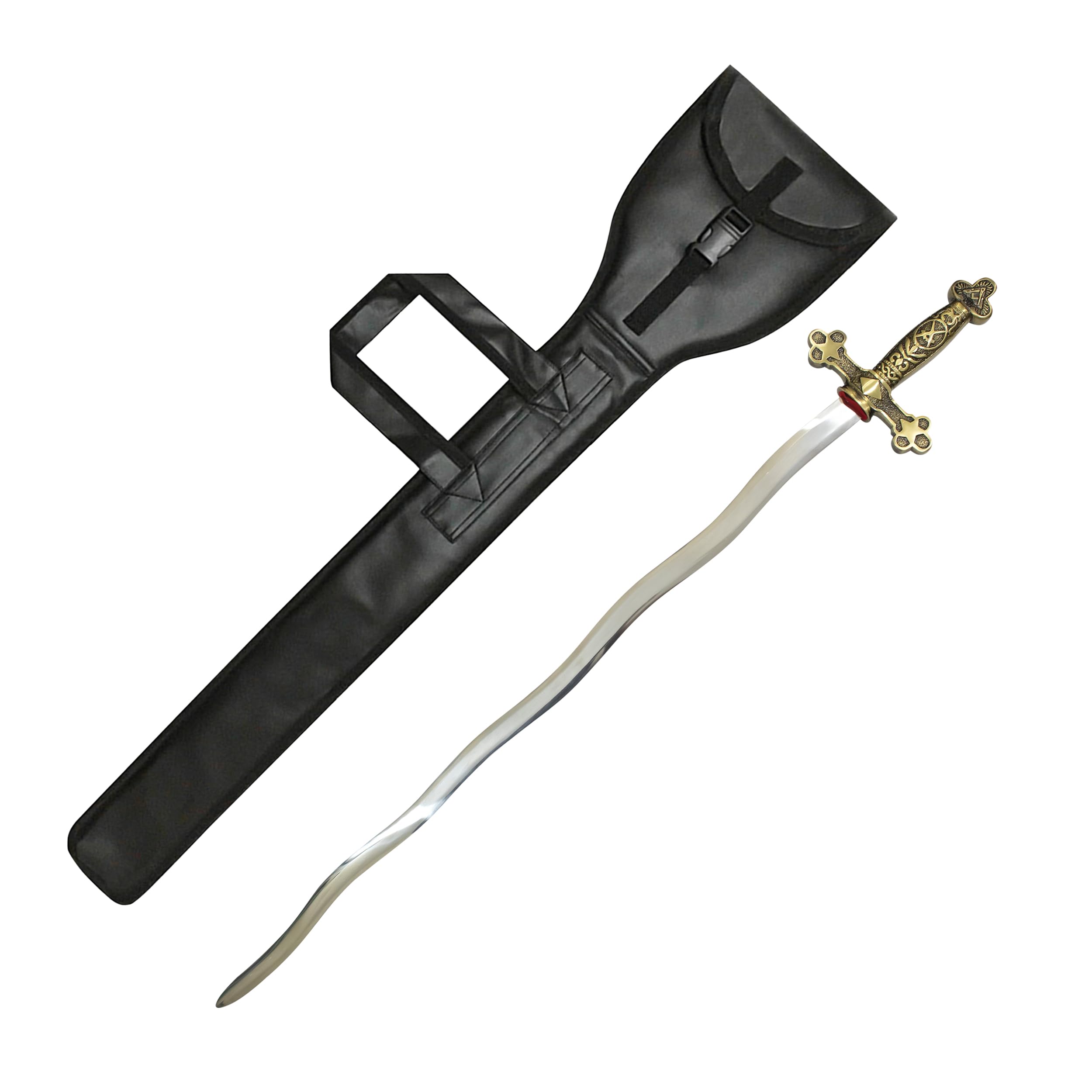 Premium Masonic Blue Lodge Master Mason Sword with Black Leather Case (Set of 2) Snake Flaming Blade – Square and Compass Swords
