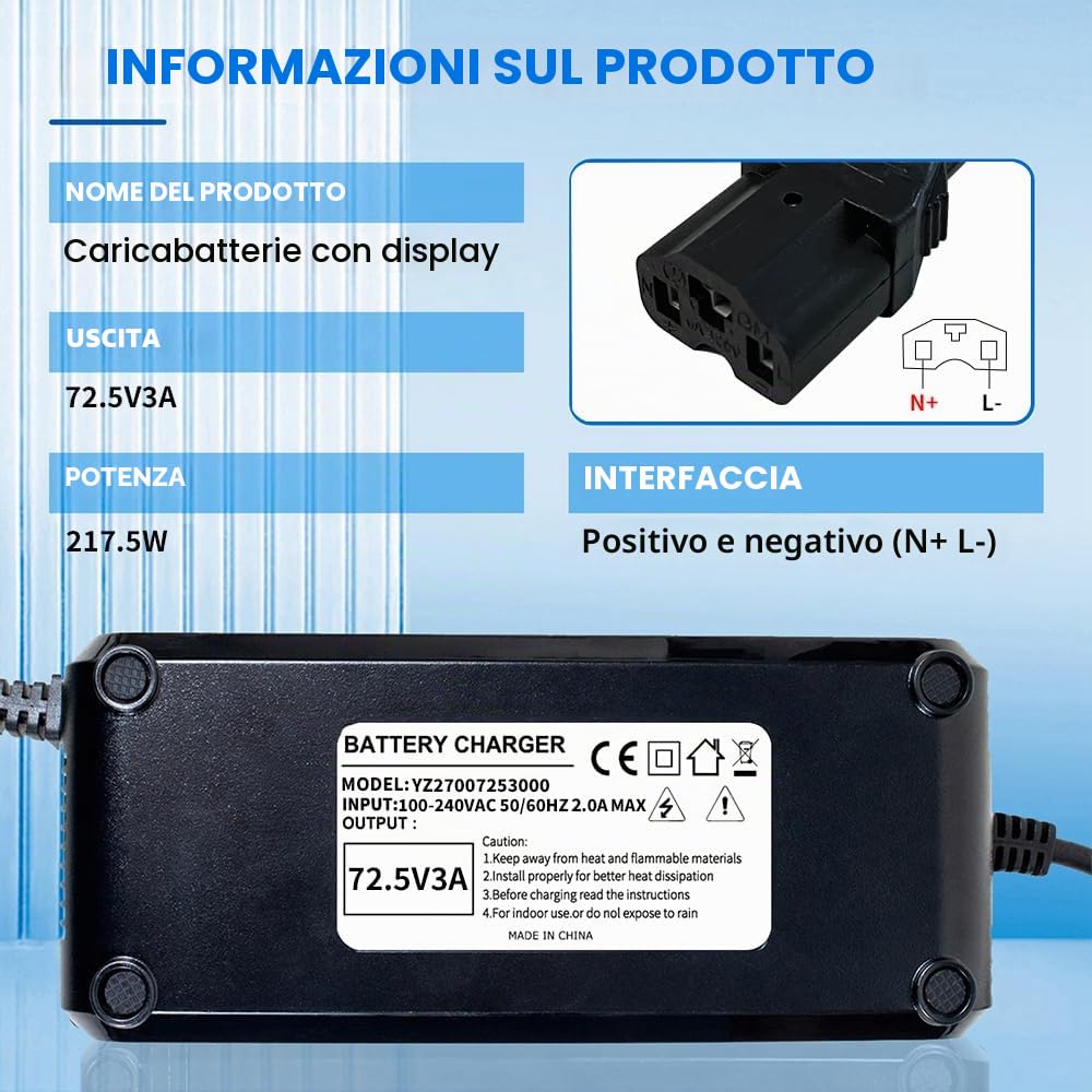 60V 20Ah Scooter elettrico Piombo-Acido Caricabatteria Connettore 3Pin con Display Ventola incorporata Raffreddamento di carica veloce