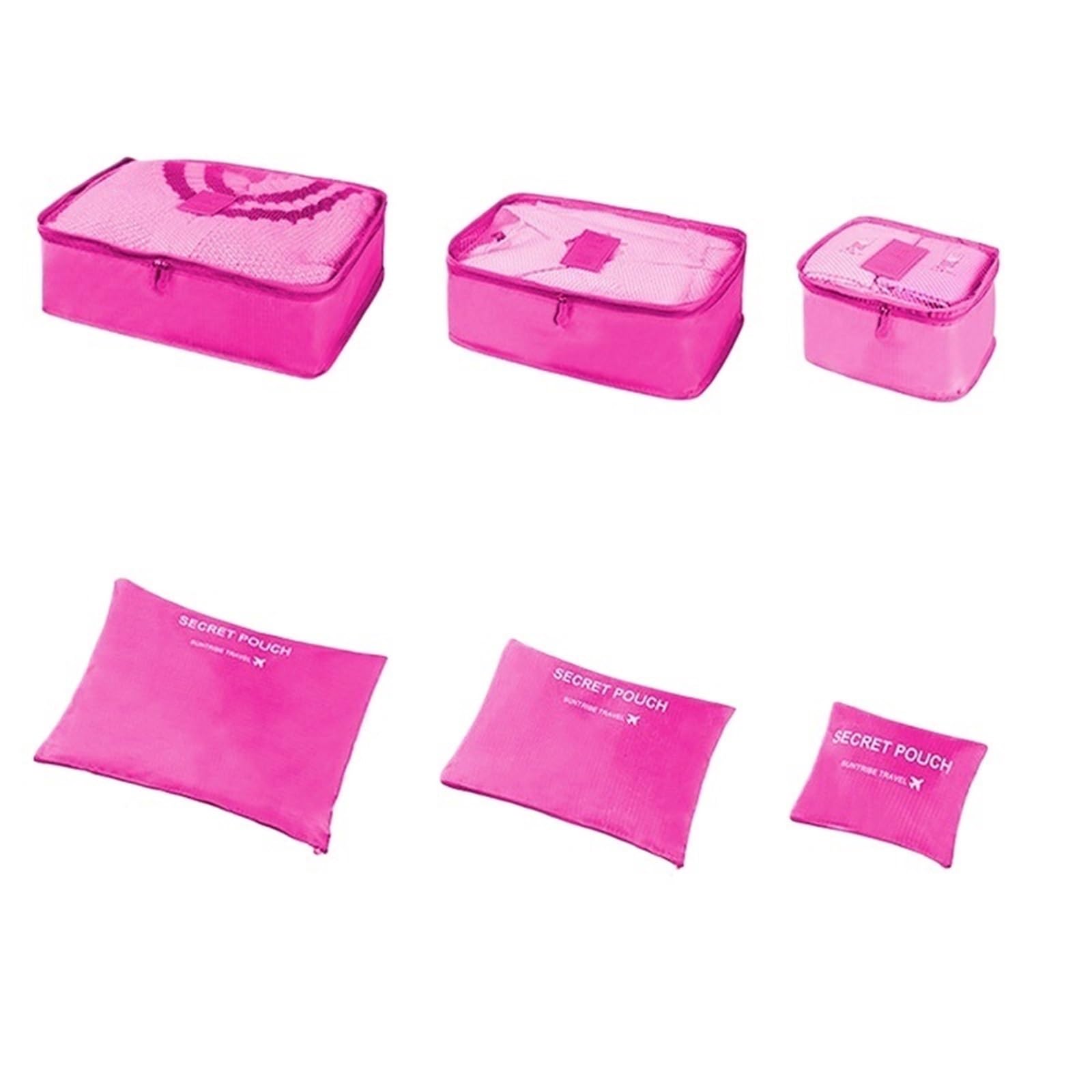 6pcs Travel Storage Bag Large Capacity Suitcase Luggage Clothes Sorting Organizer Set Pouch Case Shoes Packing Cube for Suitcases(Rose pink)