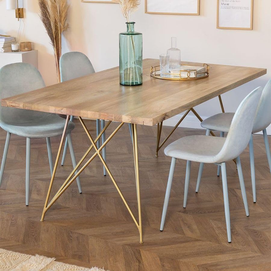 Throne Art and Craft Solid Mango Wooden 6 Seater Table Dining Table with Metal Legs for Living Room, Dining Room, Hotel & Home, Natural Finish, Table Only (l180 x w100 x h76 CM)