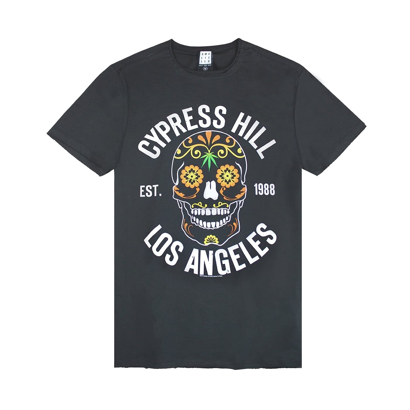Amplified Men's Charcoal Cypress Hill Floral Skull T-Shirt