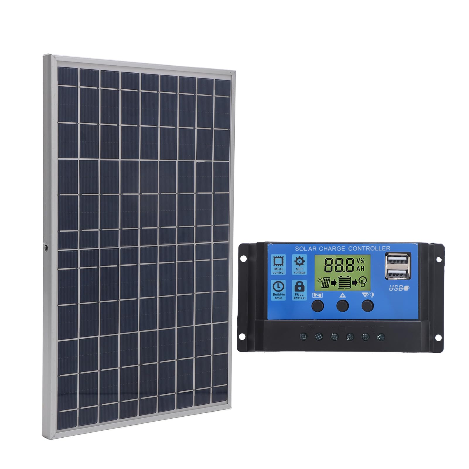 Caricatore a Batteria Solare, Caricatore Solare del Pannello della Batteria con Controller di Carica Policstalline da 10 W 12V Polycristalline IP65 Portable Portable 30A per Esterno
