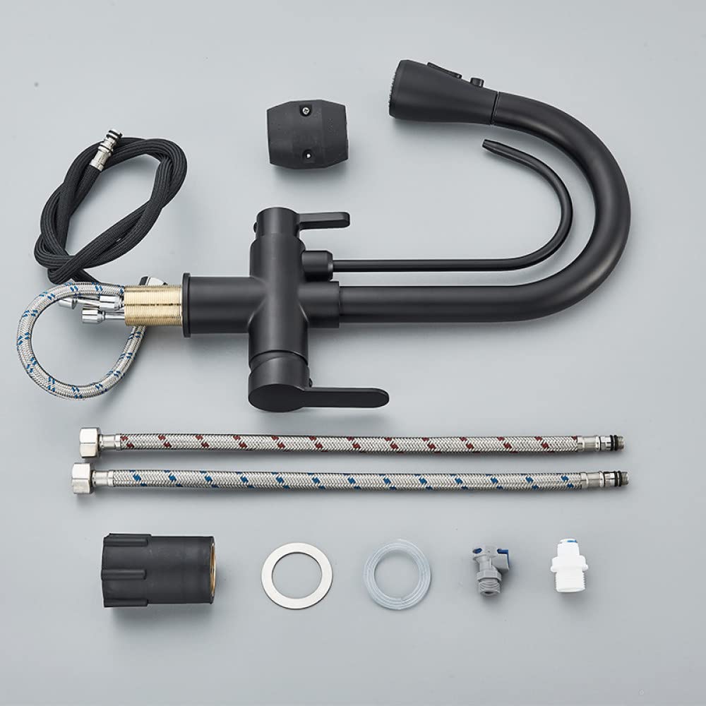 Noir Mat Filtré pour Cuisine Retirer 360 Rotation Filtre à Eau Robinet Trois Voies Évier Robinet de Cuisine, A, Gun Grey, 1
