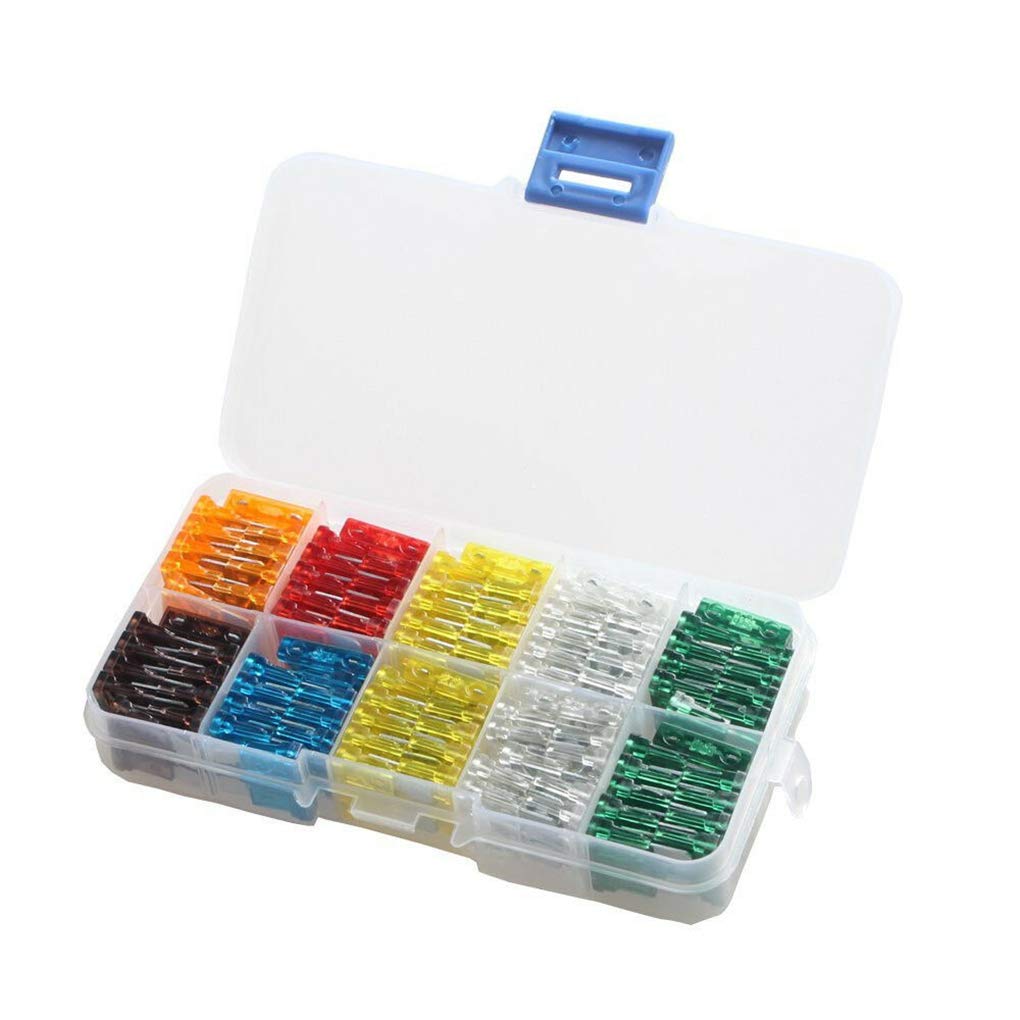Shangjunol 100pcs Automotive Boat Medium Standard Fuses Plastic Storage Box Kit 5A 7.5A 10A 15A 20A 25A 30A