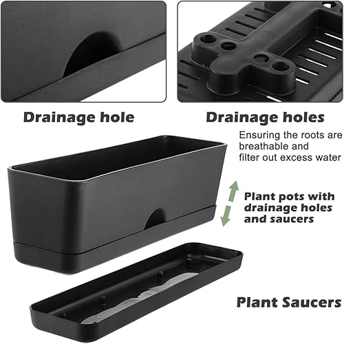 Miniatura 2 de Paquete de 5 macetas de ventana rectangulares de 16 pulgadas, macetas de hierbas, macetas grandes de plástico, macetas rectangulares negras, macetas