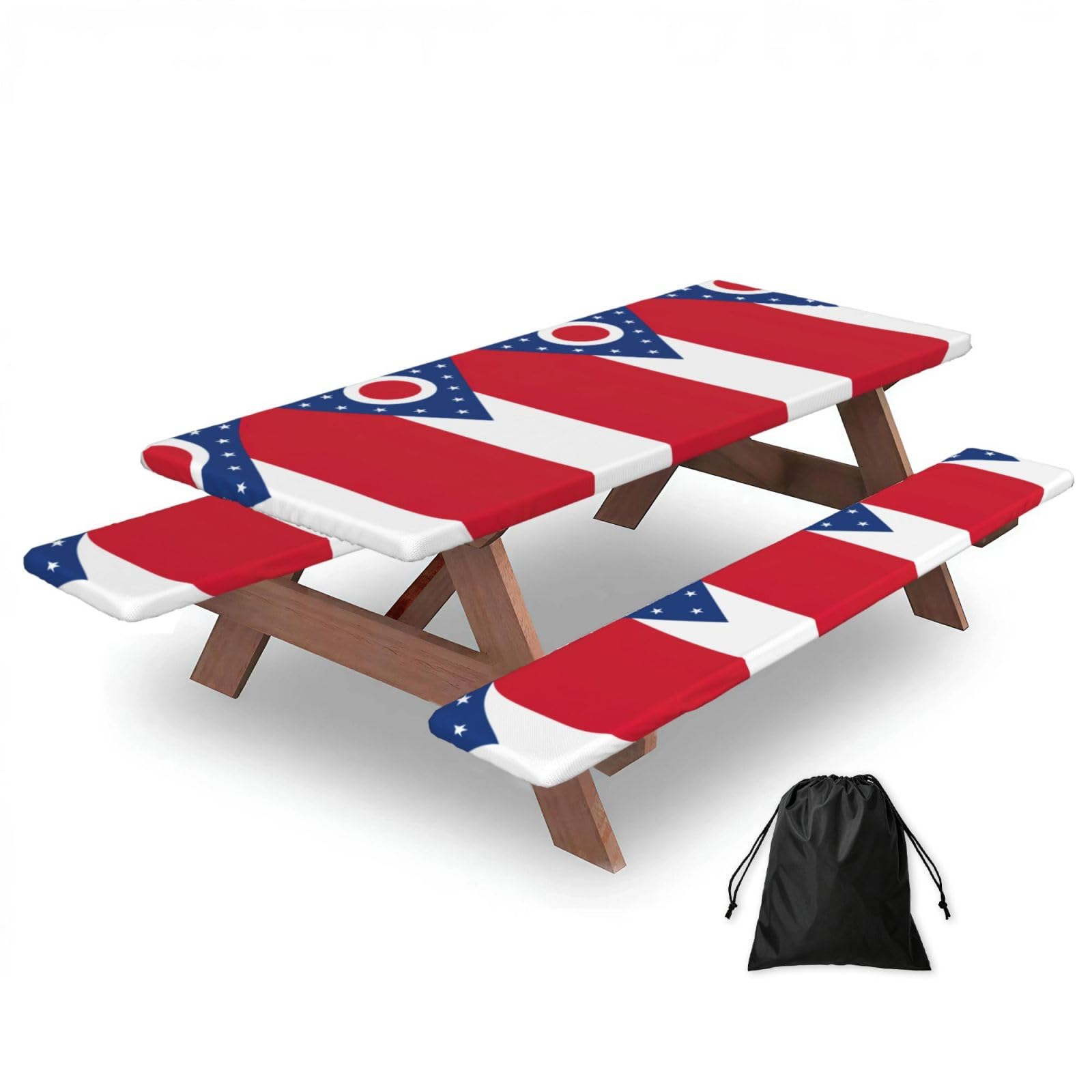 Zyjhyy Black Ohio State Flag Print 3 Pack Wipeable Picnic Bench Cover And Table Cover Lightweight Table Cloth For Camping Outdoor