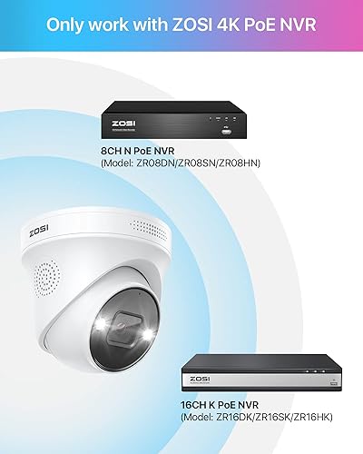 Miniatura 2 de ZOSI 4PK 4K PoE Cámara incorporada con cables Ethernet, cámara de seguridad domo de 8MP resistente a la intemperie para interiores y exteriores con