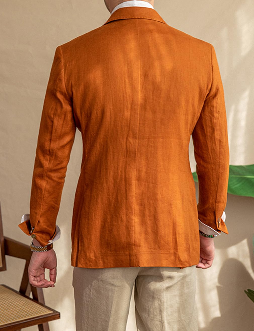Chaqueta ligera de lino para hombre, ajustada, para primavera y verano, deportiva, con muesca, estilo informal