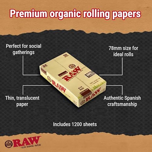 Miniatura 3 de RAW Unrefinar - Papel orgánico para cigarrillos de tamaño 1.25 1 14, caja completa de 24 paquetes, amarillo, 50 unidades (paquete de 24)
