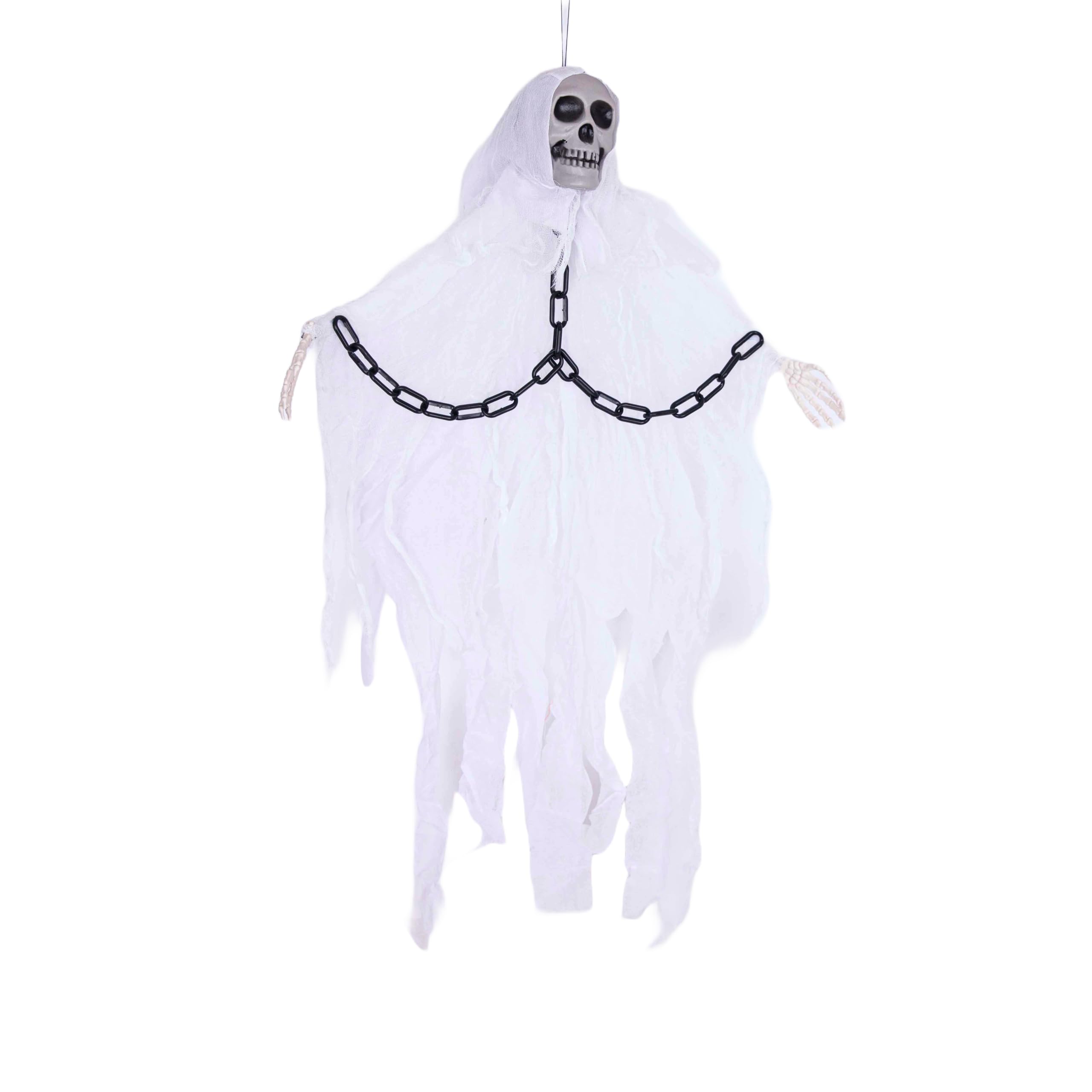 Shatchi White 90Cm Skeleton In Chain Poseable Hands Flying Ghost Skull Halloween Hanging Decoration Grim Reaper Haunted House Prop Scary Spooky, 3Ft,