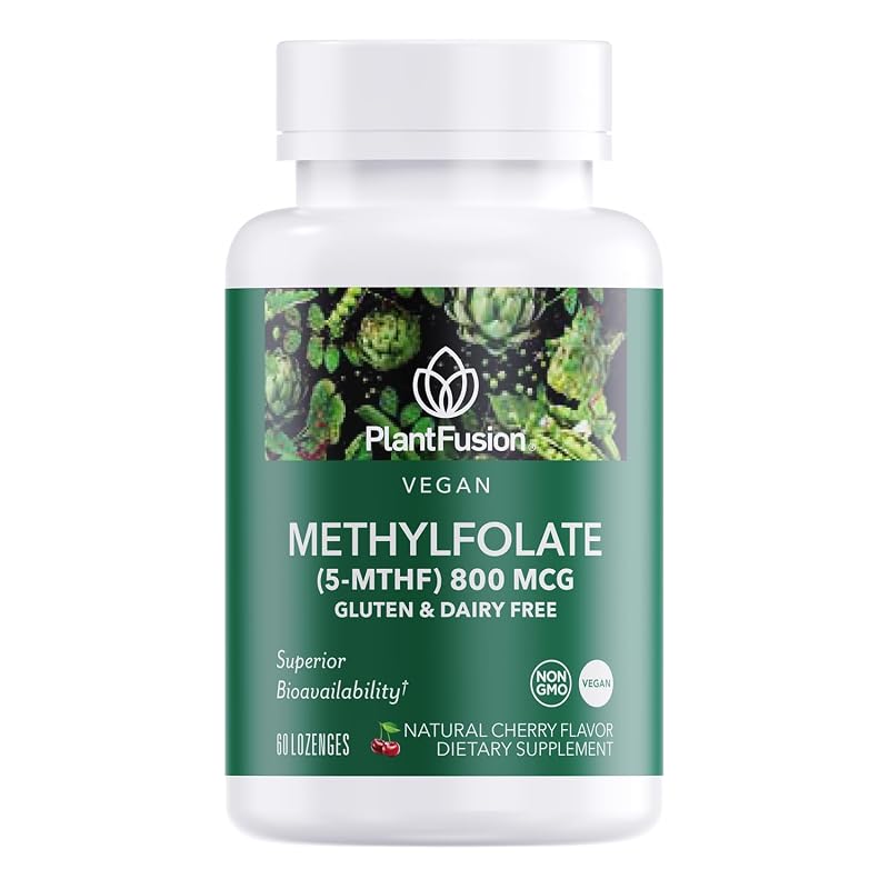 PlantFusion Suplemento de Vitamina B9 com Metilfolato 5-MTHF, 60 pastilhas