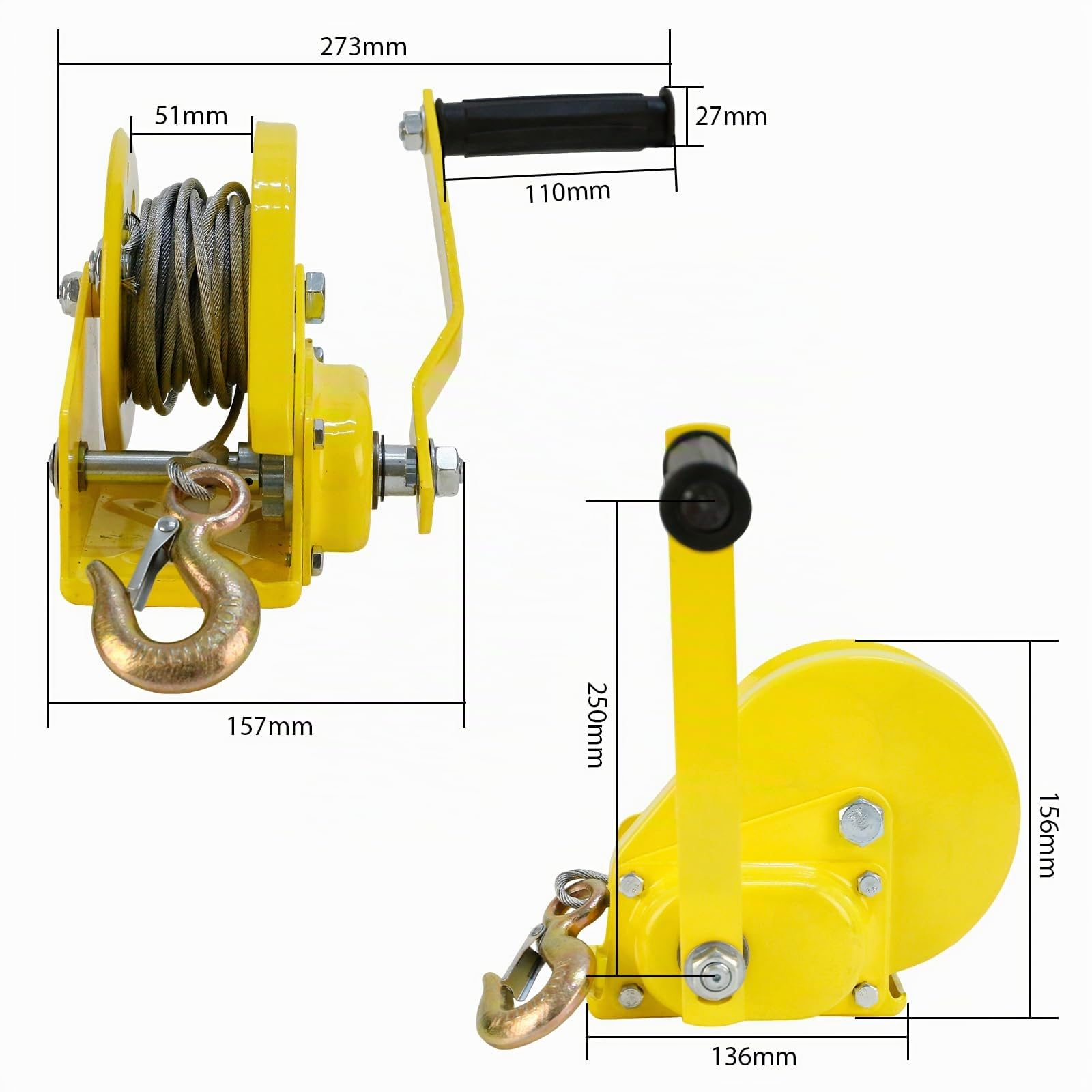 Cabrestante Manual 1200 libras con Freno Automático, para Remolques de Coches y Barcos, Herramienta de Grúa con Cable de acero de 10 m para Remolcar, Levantar y Usar en Exteriores
