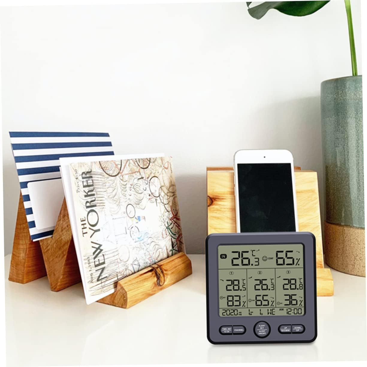 Sensore Stazione Meteo, Igrometro Esterno per Interni Display LCD Termometro Digitale con Retroilluminazione, Distanza di Trasmissione 100 M, Funzione Allarme, Display Orologio black