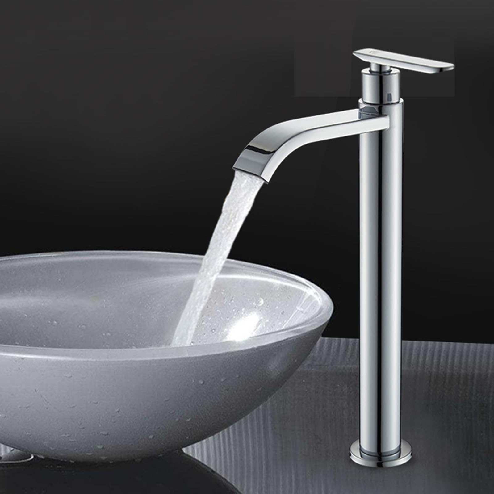 FQWNCIEG Waterfall Taps for Bathroom Sink Counter Top Cold Water Basin Tap Single Hole G1/2,Chrome Plated