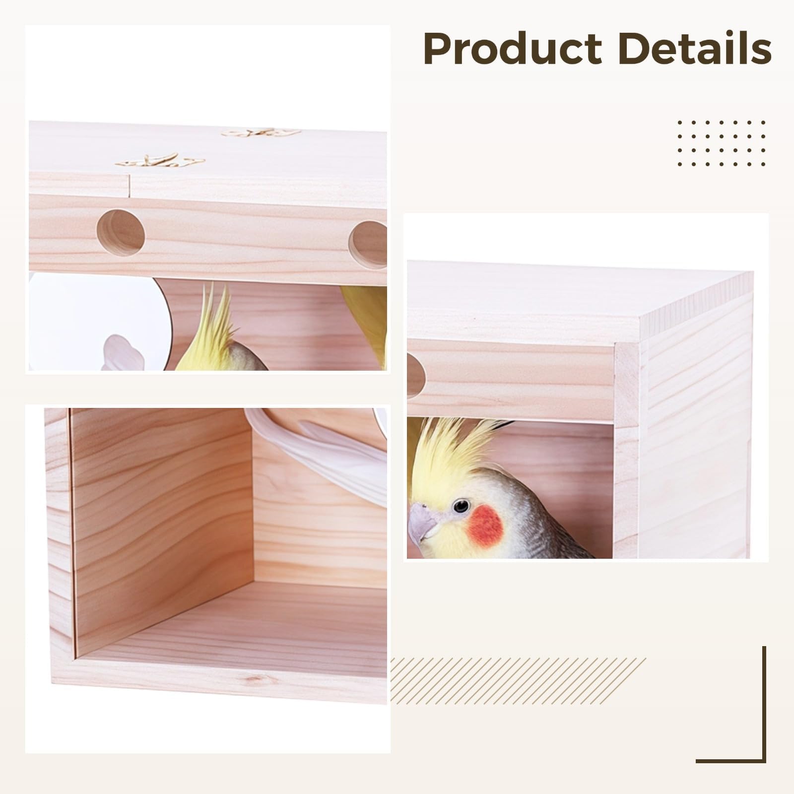 Grand nichoir transparent avec ouverture latérale, fabriqué en bois de pin durable, idéal pour les calopsittes et perruches, y compris le perchoir et les vis pour le renforcement, meilleur taux