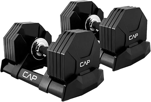 CAPHAUS Mancuerna ajustable, 12.5 libras, 25 libras, 50 libras, 55 libras, para hombres y mujeres, con mango giratorio antideslizante y bandeja de