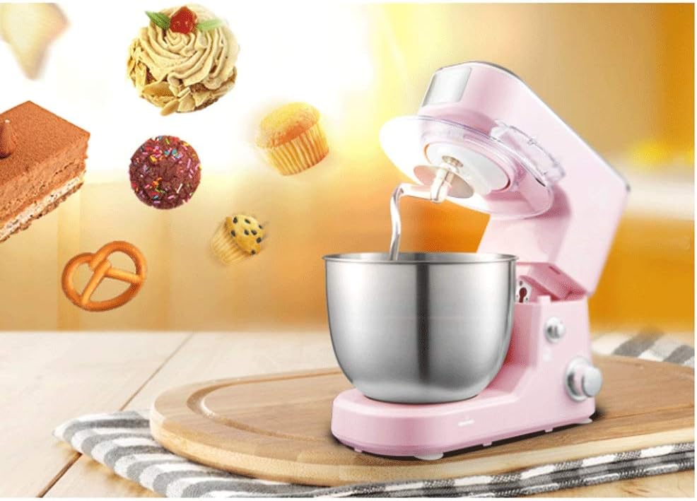 Pink Vertical Eggbeater, One-Button Head-up Design, 5 Liter Food-Grade Stepless Speed Regulation, Multi-Function Chef Machine