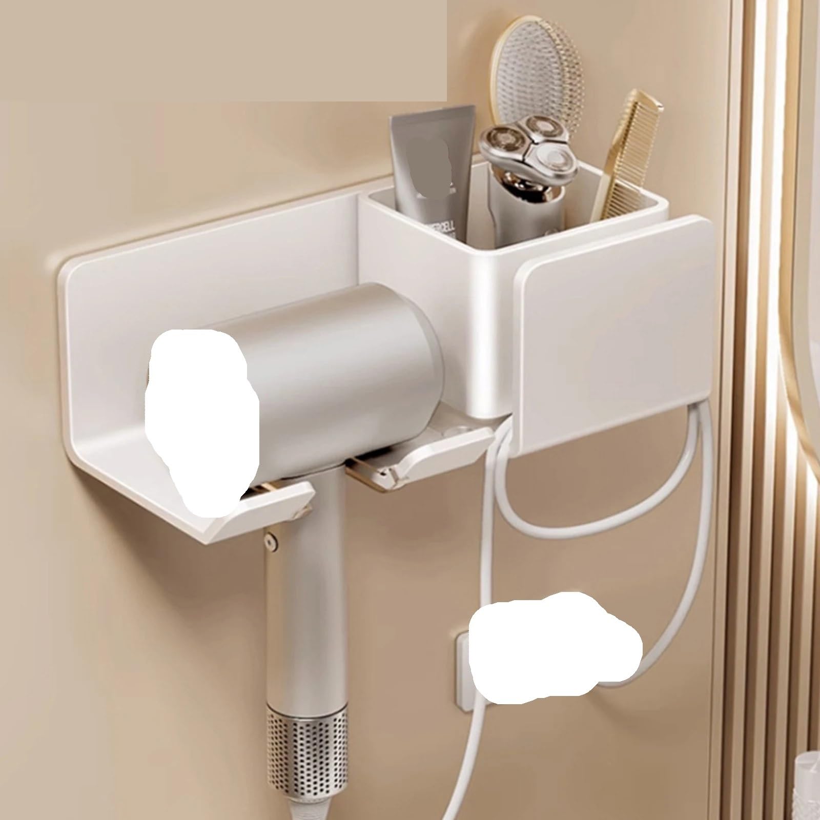 Haartrockner Halter Wand Trockner Wiege Glätteisen Ständer Organizer Box Wc Gebläse Regal Bad Zubehör Für Haartrockner(White)
