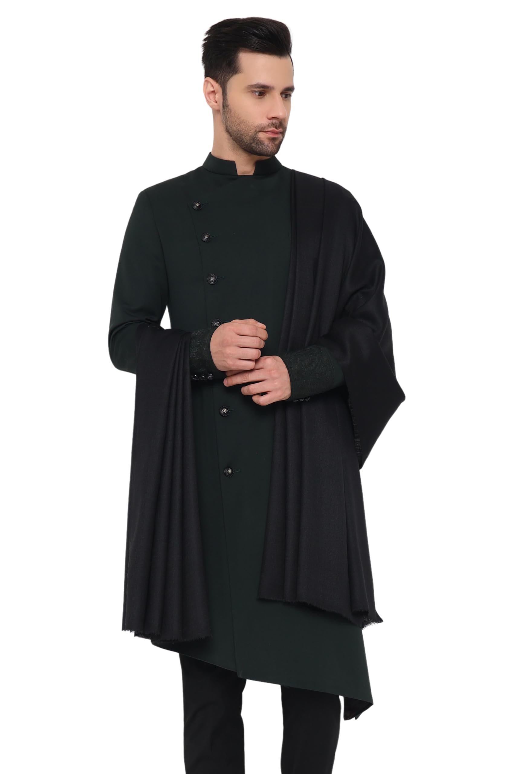 pashtush Mens Fine Wool Shawl, Paisley Design, Black-picture-55