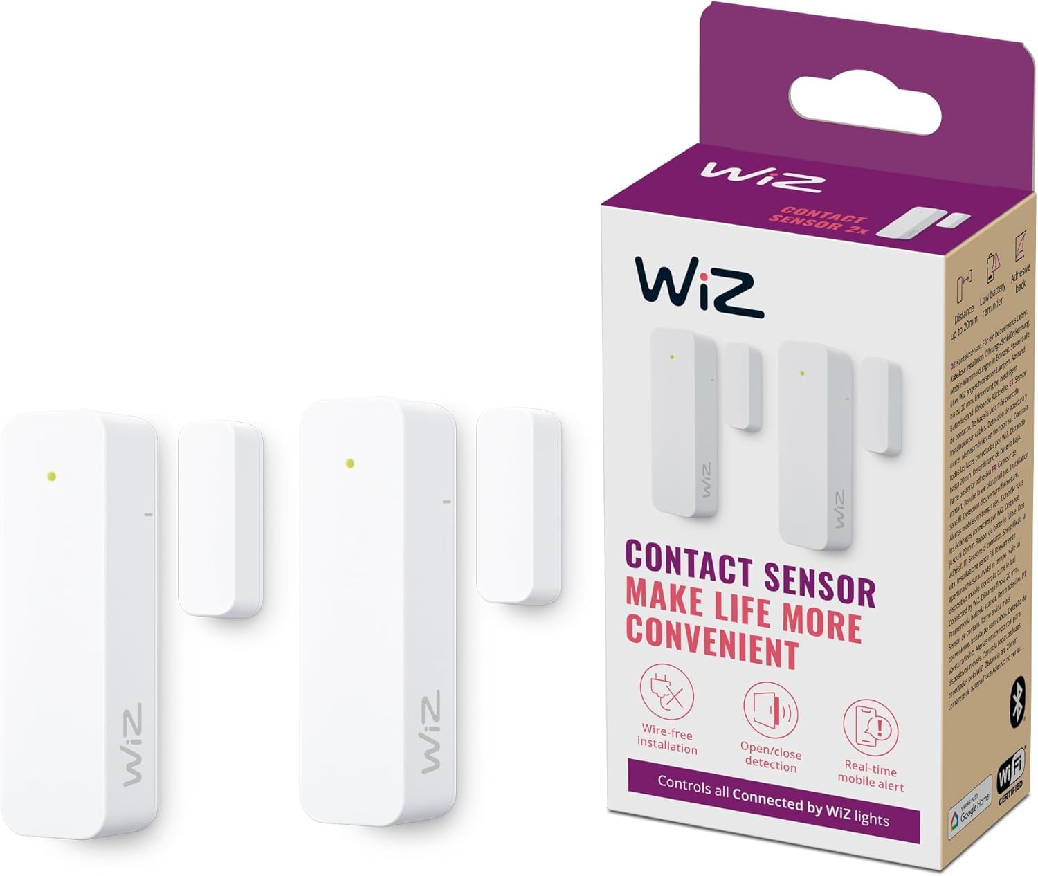 WiZ Sensor de Contacto - Vigilancia del hogar, alertas en Tiempo Real, alarmas Luminosas, fácil instalación, Control de Aplicaciones, conexión con cámaras y Luces WiZ, Paquete Doble