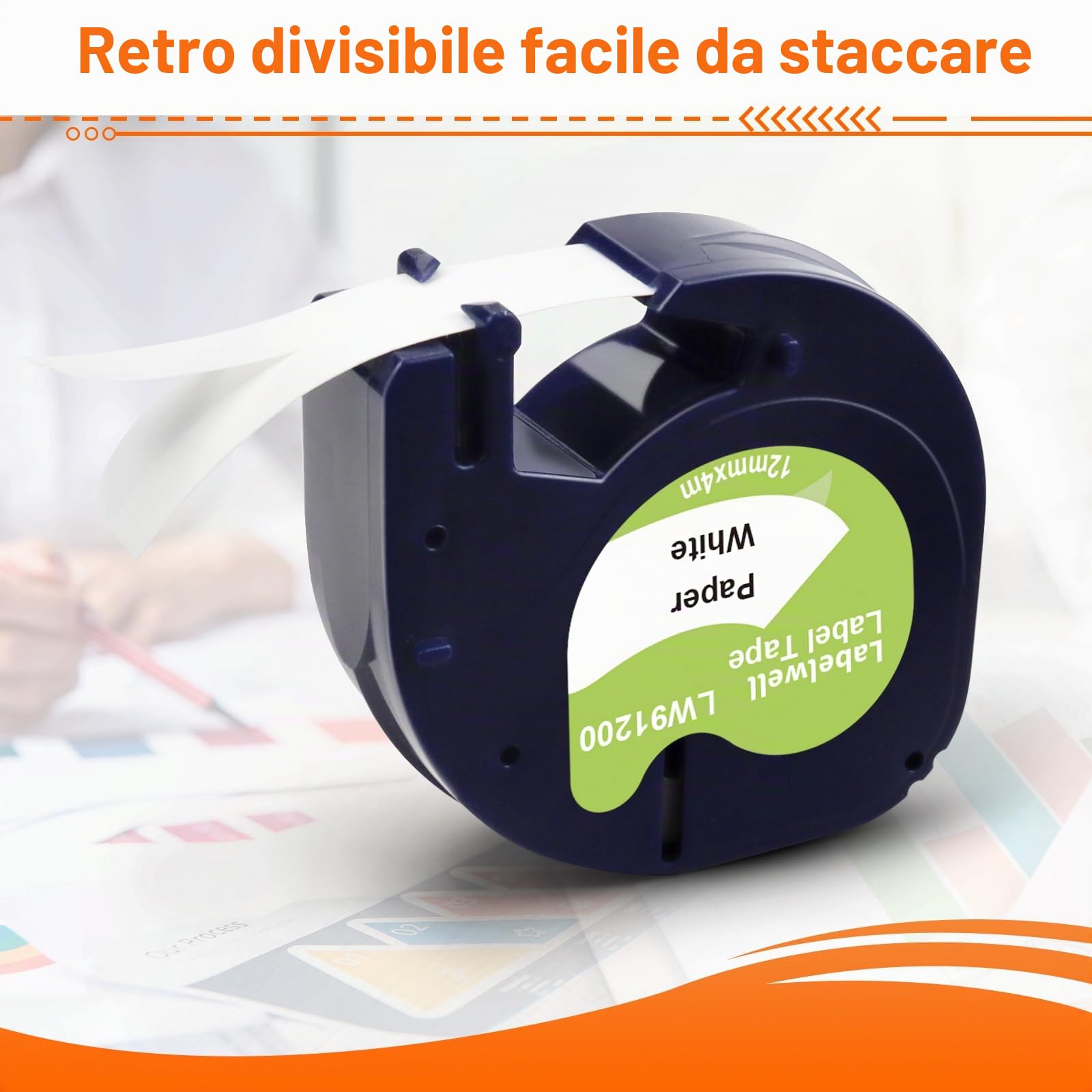 Labelwell 20x Compatibile per Dynmo 91220 91200 Nastro per Etichette Carta 12mm X 4m Nero Su Bianco Compatibile per Dynmo XR Lt-100H Lt-100T LT-110T 200B XM 2000 QX50 80 Etichettatrice