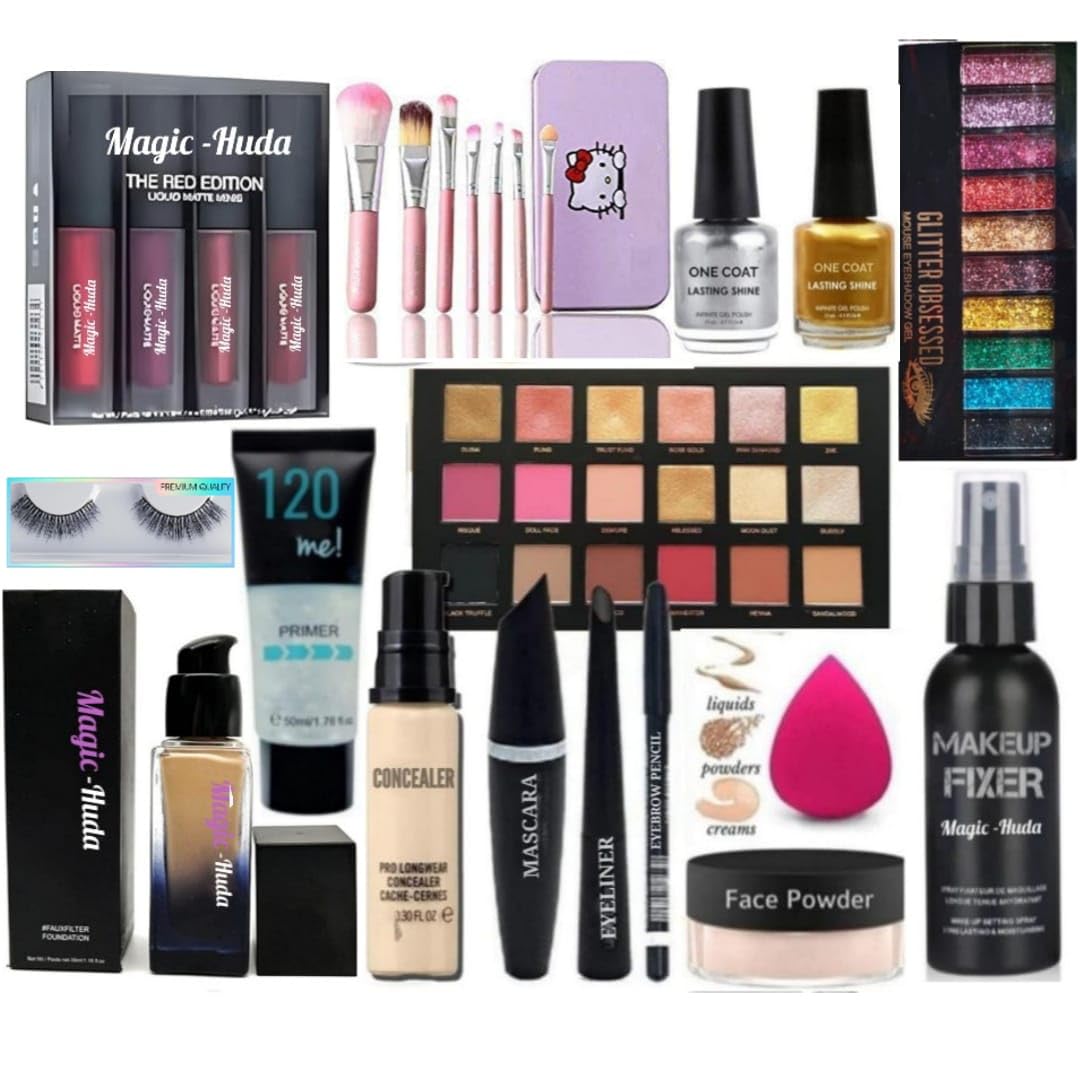 Magic Huda Professional Waterproof HD Beauty Parlour Makeup Kits Combo For Women & Girls With All Products In 1 Set, Gift Set for Women (Medium) Long Lasting | Full Coverage | Bridal Makeup Kit for Women, Makeup Kit For All Skin Tone (16 items makeup combo in the one set)-image-43