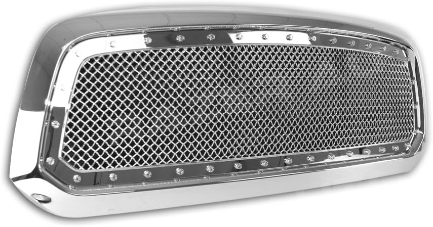 All Chrome Mesh Grille w/Rivet Complete Factory Replacement Grille w/Shell (Chrome) for 2013-2016 Dodge RAM 1500