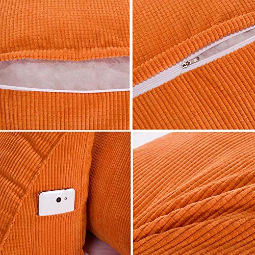 EZOPII Headboard Pillow Wedge Reading Pillow Corduroy Backrest Reading Rest Pillow Bed Soft Reading Pillow Triangle Back Cushion Pillow Sofa Bed Office Chair Rest Back Support Pillow (S, Orange) - Thumbnail 4