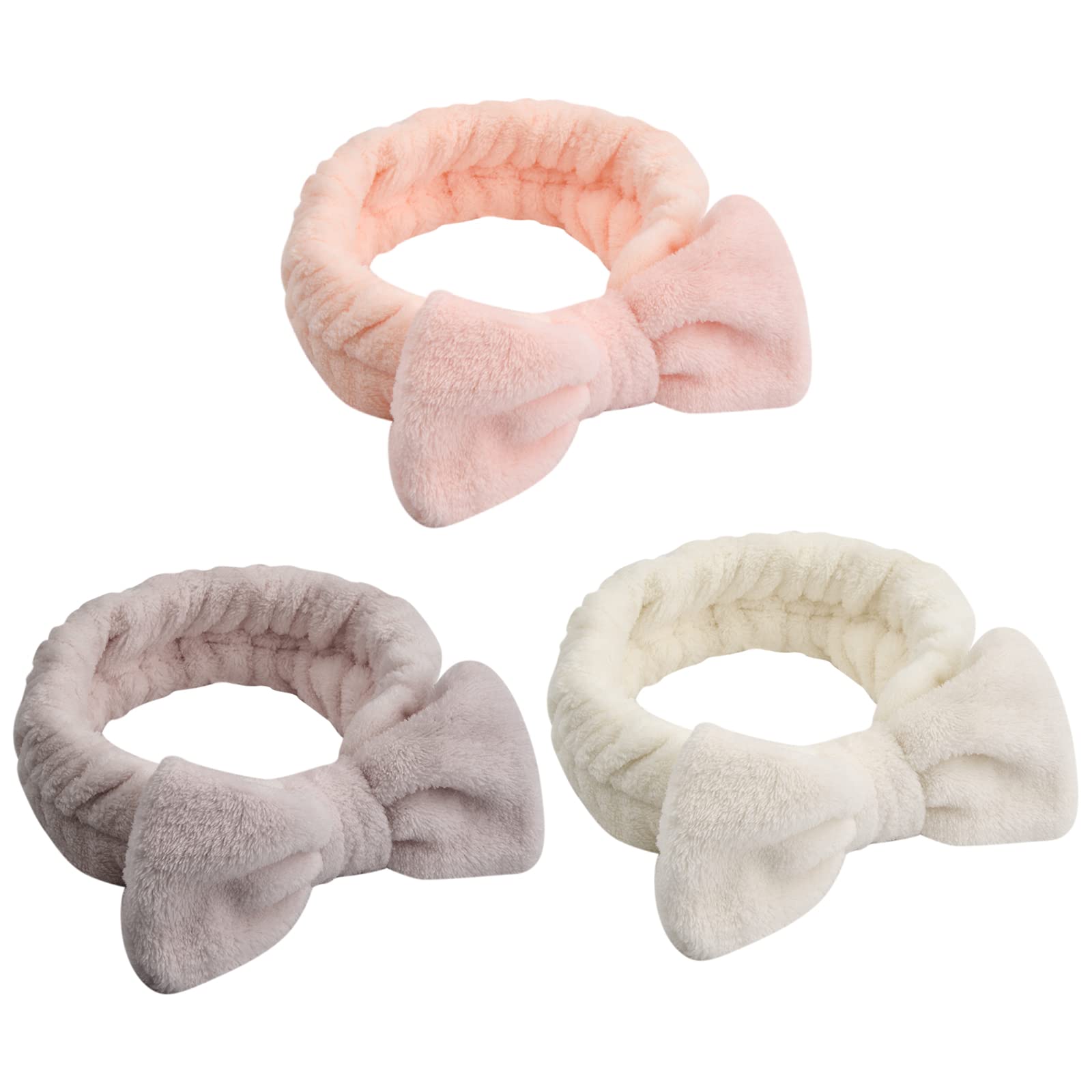 3 Piezas Diadema de Maquillaje, Banda Pelo Maquillaje Elastica Diadema de Spa, Bowknot Banda de Pelo para Maquillaje, Bañarse, Yoga