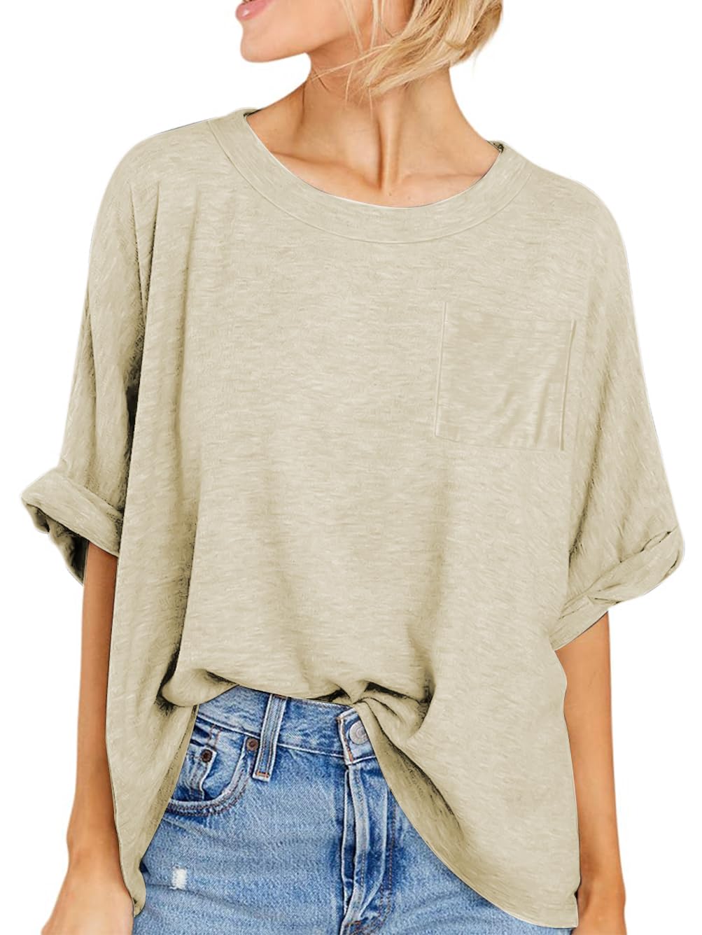 Famulily Frauen Sommer Casual Oversized T Shirt Rundhals Kurzarm Lose Basic Tee Shirts Tops