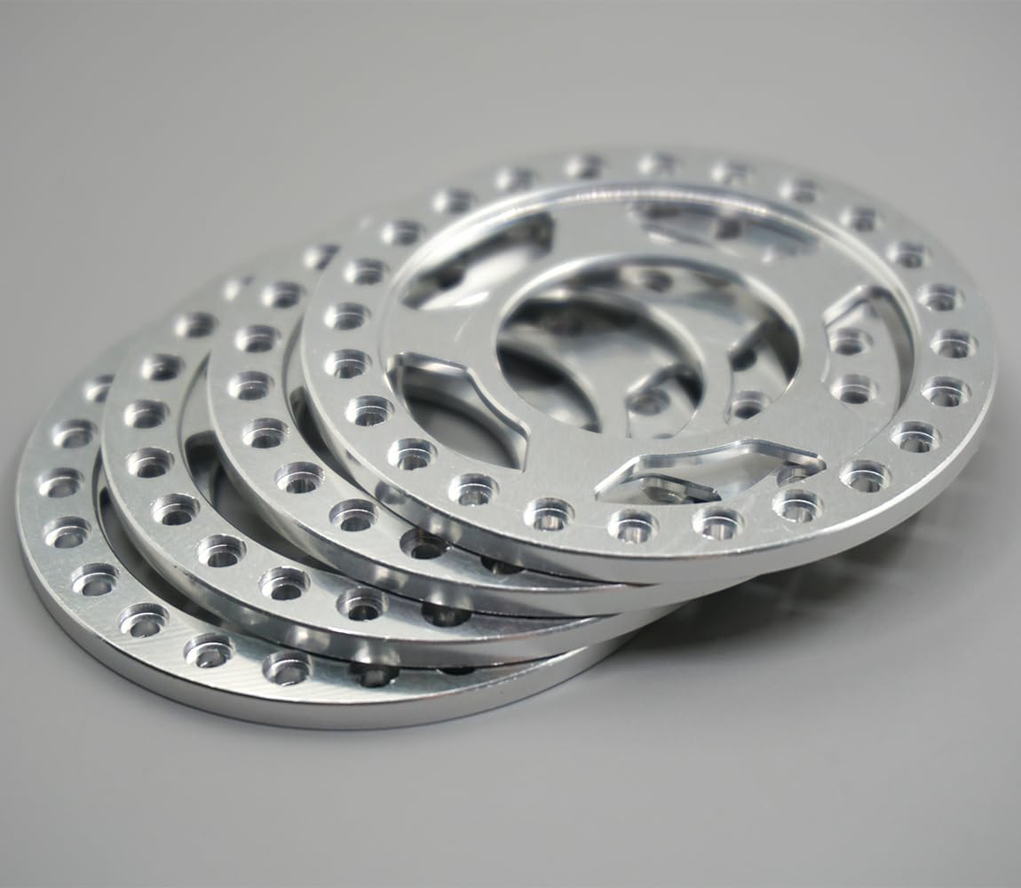 RCLIONS Aluminum RC Beadlock Wheel Rim Replacement Ring for 1:10 Crawler RC Car 1.9" Wheels/Rims-Pack of 4pcs (Matte-Silver)