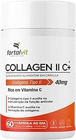 Collagen II C+ - Colágeno Tipo 2, Vitamina C, E e Vitaminas do Complexo B, Longa Duração: 2 Meses de Uso, 60 Cápsulas, Alto Teor, Fortalvit