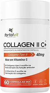 Collagen II C+ - Colágeno Tipo 2, Vitamina C, E e Vitaminas do Complexo B, Longa Duração: 2 Meses de Uso, 60 Cápsulas, Alto Teor, Fortalvit