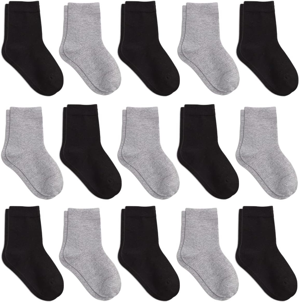 Boys Socks, 15 Pack Toddler Kids Crew Athletic Socks Soft Half Cushion Calf for Youths Little Big Boy Girls Sport