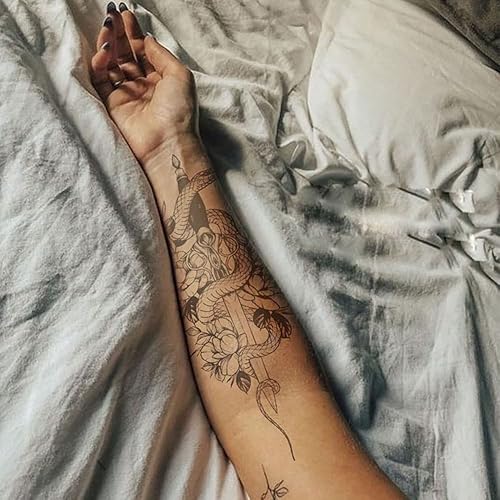 Miniatura 8 de 8 hojas de flecha negra brújula plumas dragón ancla espada serpiente árbol flor tatuajes temporales para brazo