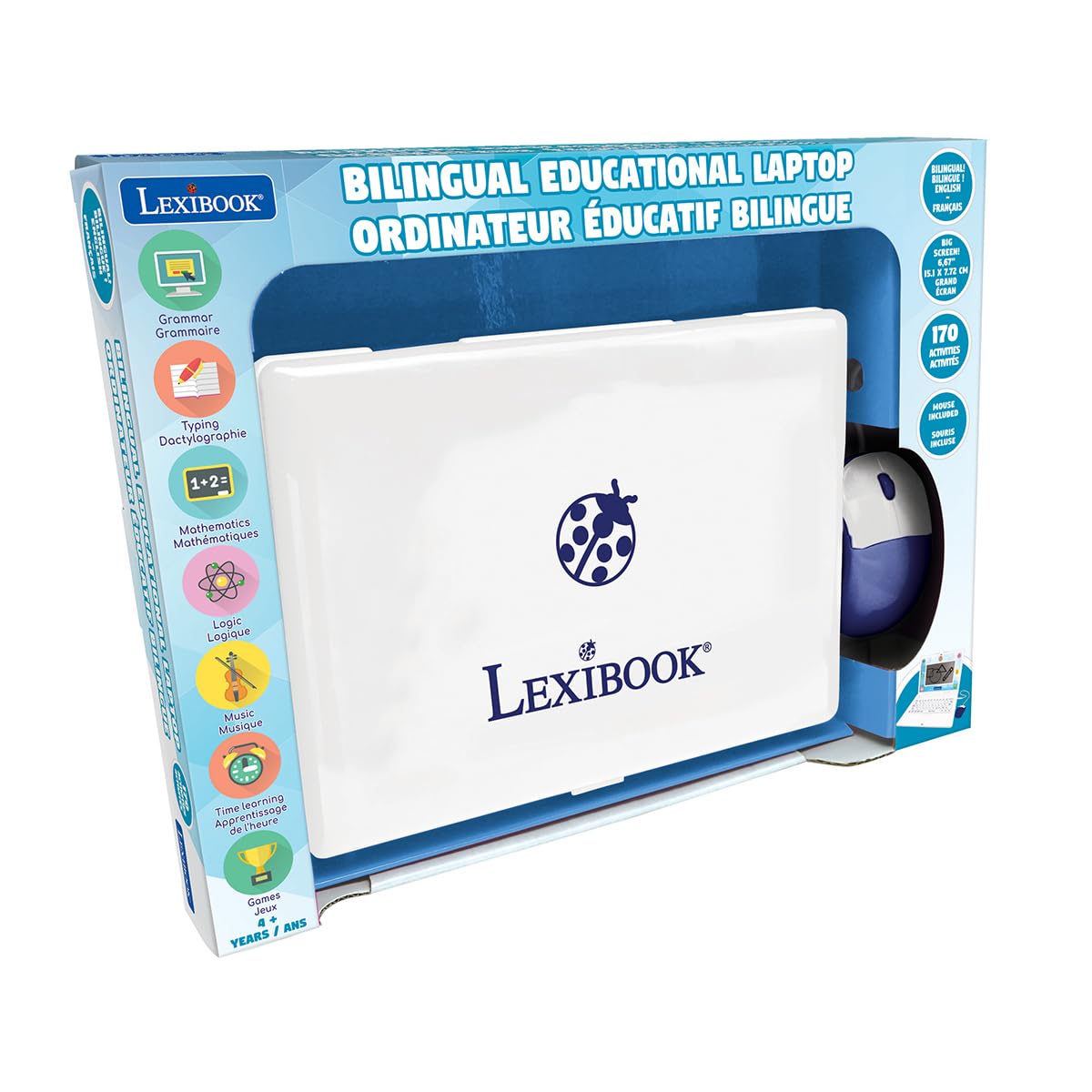 Lexibook - Francuski/angielski dwujęzyczny komputer edukacyjny - zabawka dla dzieci, 170 zajęć do nauki języków, matematyki, logiki i zabawy, duży ekran - JC599i1LXB