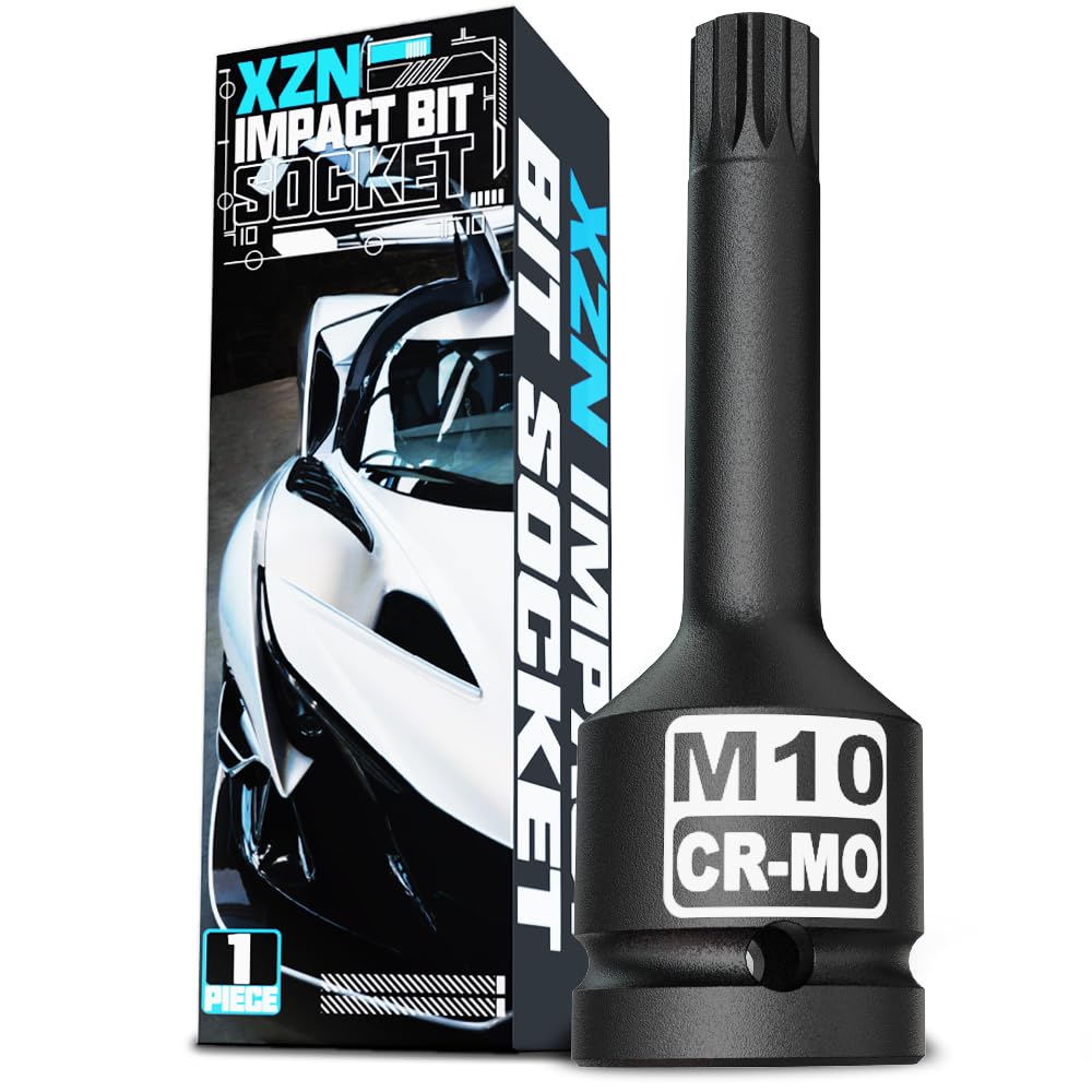 KIRXST Impact Triple Square Spline Bit Socket, 1/2" Drive M10 Spline Bit Socket, CR-MO Steel, 1/2" M10 Deep
