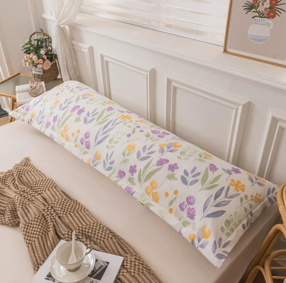 Rectangle Long Pillowcase Lumbar Throw Pillow Cover for Bed Couch Bedroom,Decorative Cotton Body Pillow Cover (White1,19 * 59in/48 * 150cm)