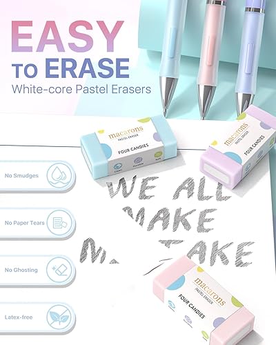 Miniatura 6 de Four Candies Bonito juego de lápices mecánicos de 0.020 in, 0.028 in y 0.035 in, con repuestos de plomo HB #2, borradores pastel y repuestos de