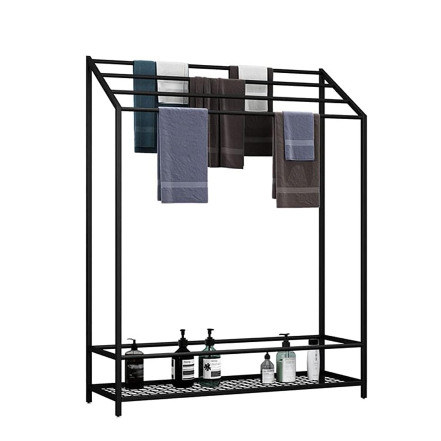 Porte serviette salle de bain sur pied haut de gamme en métal noir mat