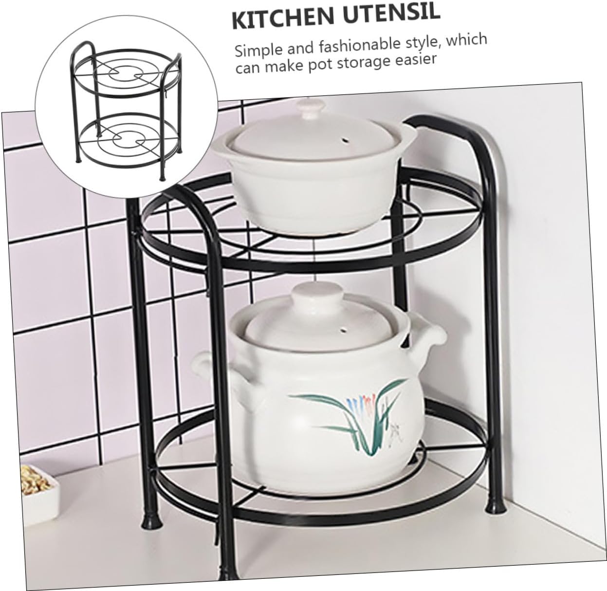 Detachable Two-layer Pot Rack Kitchen Storage Organizer with Raised Design for Safe Pan Display and Extended Cabinet Space Black