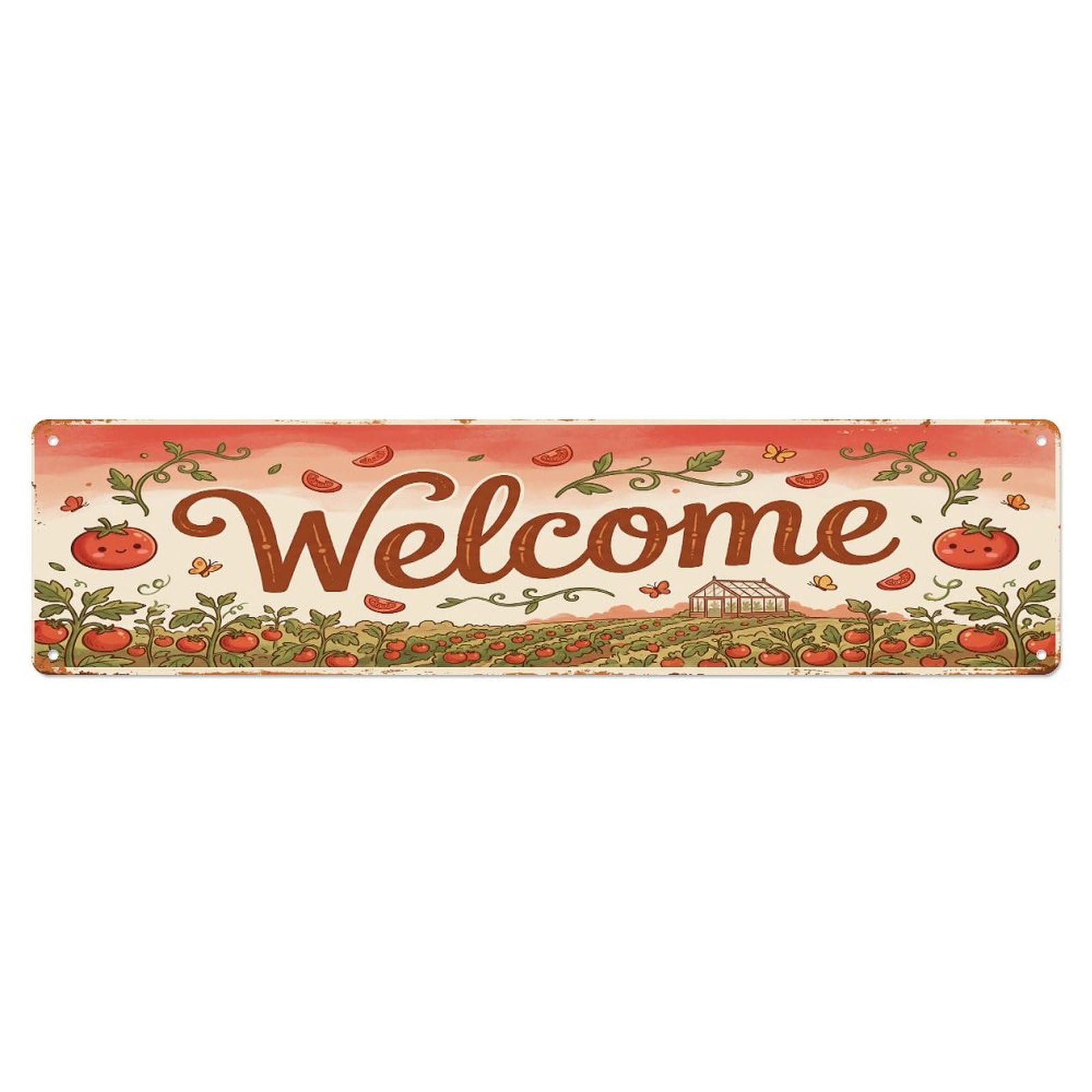 Cxhjca 4X16inch(10X40cm) Vintage Welcome Tomato Vine Metal Tin Sign
