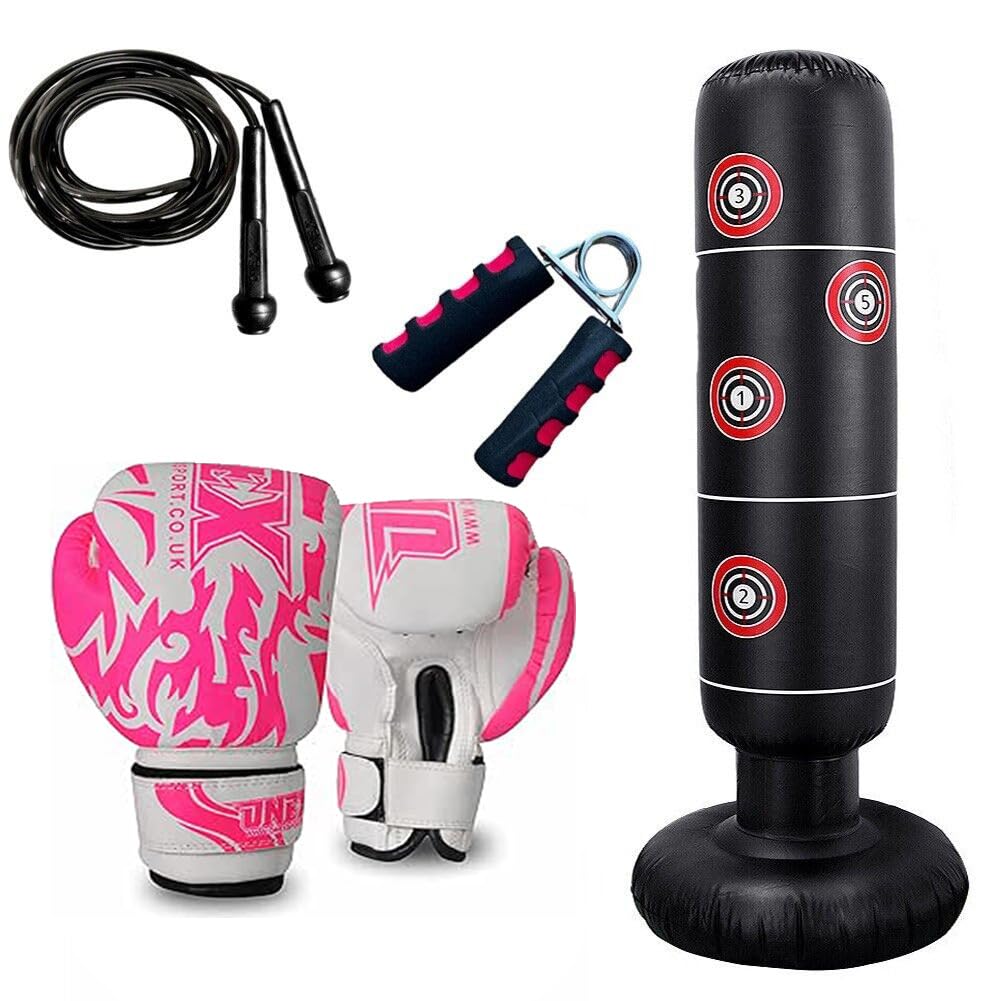 Punch Bag Inflatable Boxing Bag - Freestanding, Kids & Teens - Karate & Boxing Practice - BLACK 6OZ NEW PINK