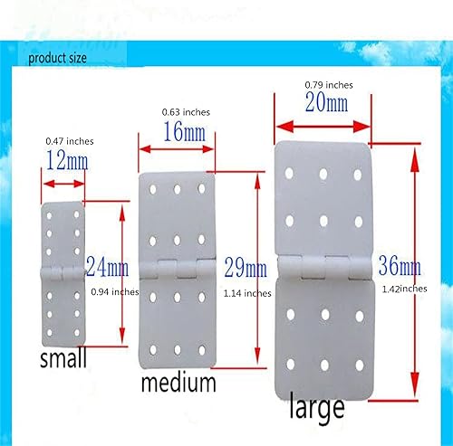 Miniatura 6 de skrnrhrery Bisagras de nailon, 3 tamaños, adecuadas para piezas de avión RC y modelo, paquete de 16 hojas sueltas cuadradas (grande, 0.791.42