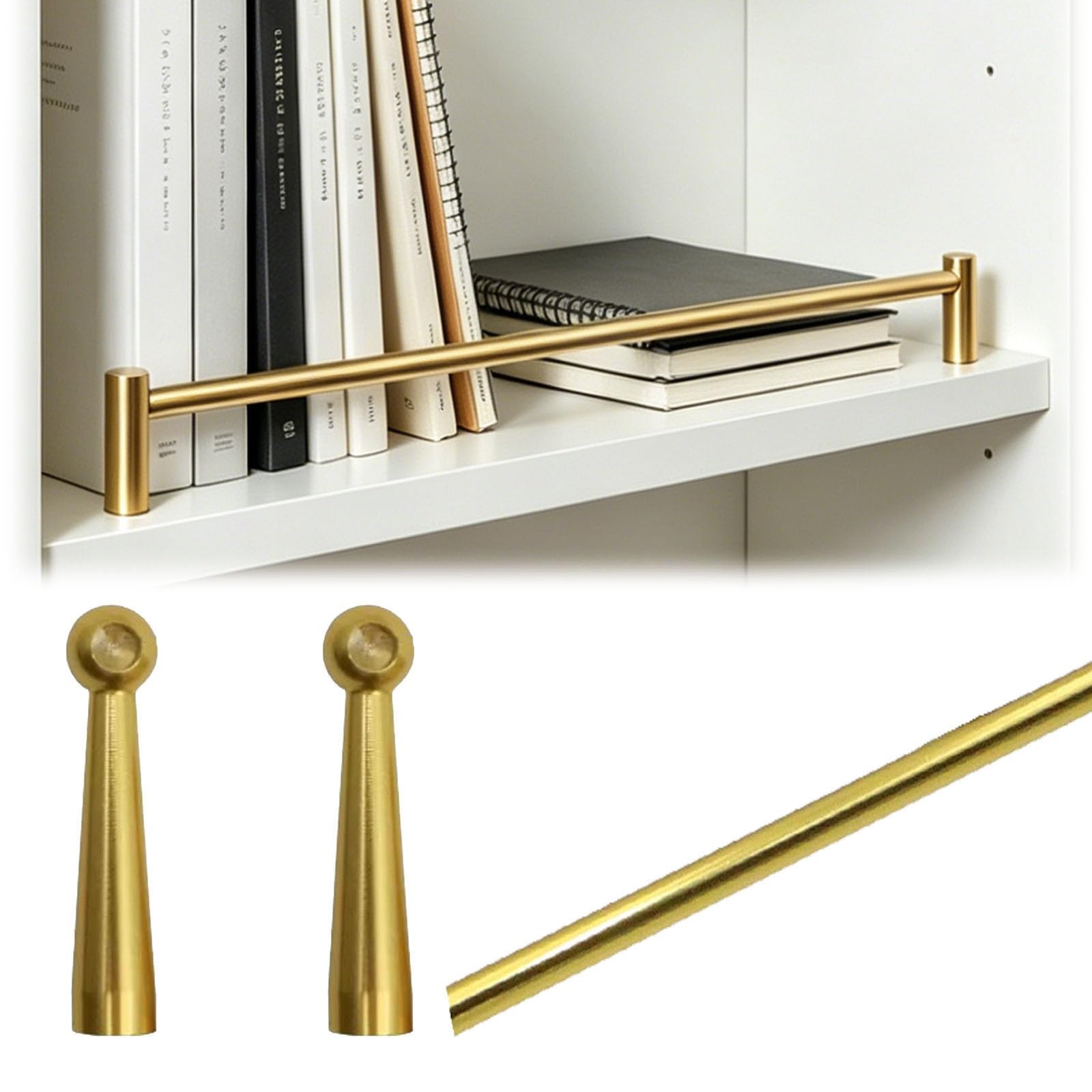 Yxxsdp Gold B Metal Shelf Guard Rail For Kitchen/Closet, Tipping Barrier Rod For Bookshelf/Wine Rack, Cabinet Guardrail Bar Customizable Length(,24In/61Cm)