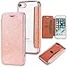 Yobby Glitzer Brieftasche Hülle für iPhone 7,iPhone 8 Handyhülle, Luxus Bling Slim Leder Magnetisch Flipcase Kartenfach Durchsichtig Weich TPU Überzug Schutzhülle-Roségold