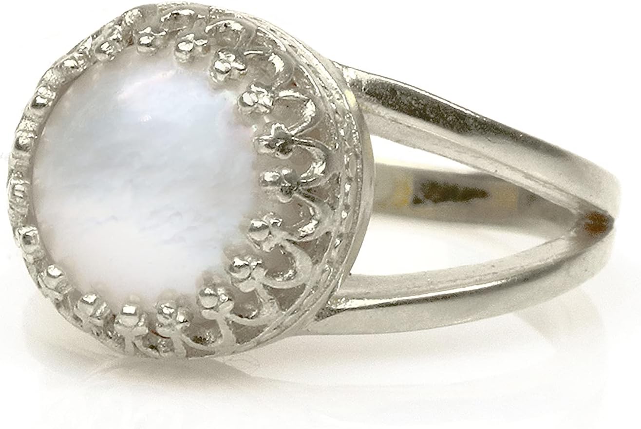 Versatile Mother of Pearl Ring - Intricate Sterling Silver - Everyday Dainty, Engagement, Vintage, Birthstone Jewelry - Handmade Customizable Ring