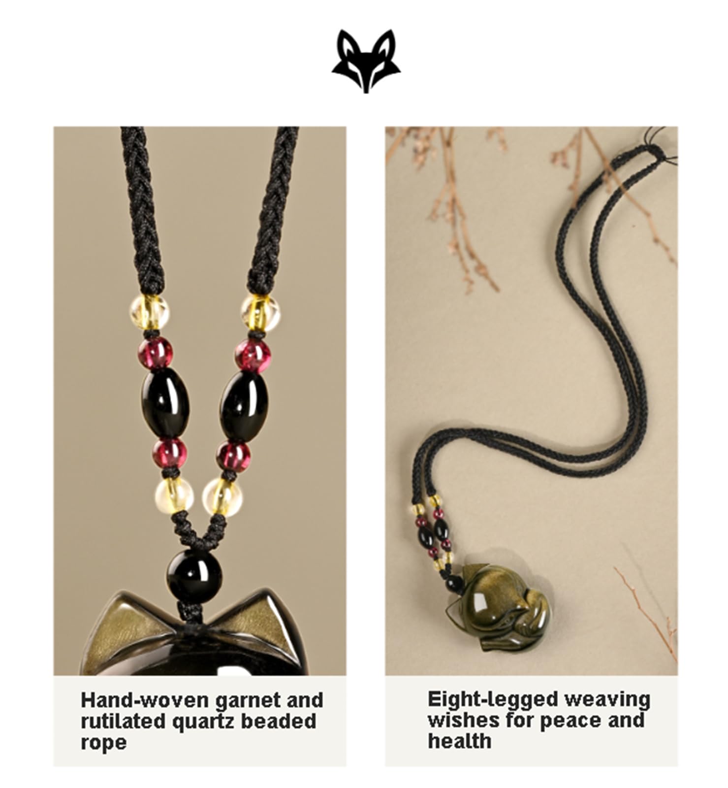 Collana con ciondolo a forma di volpe in ossidiana per uomo e donna, collane con pietre di cristallo fatte a mano, gioielli Feng Shui con pietre preziose, regalo per ricchezza ,Golden obsidian