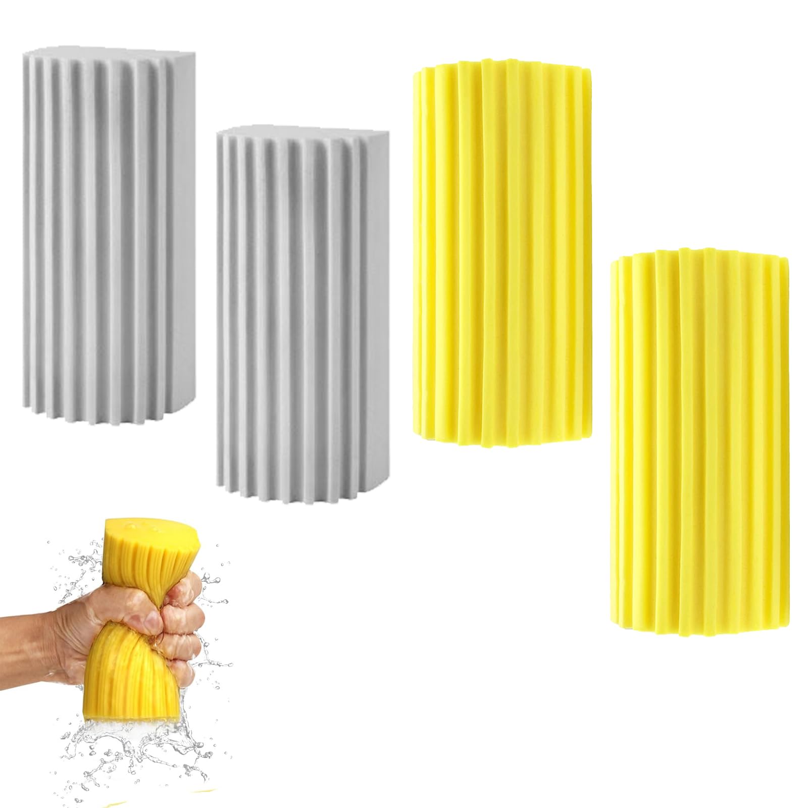 Damp Clean Duster Sponge Pack - Multi-Purpose Cleaning Kit for Blinds, Glass, Baseboards, Vents, Railings, Mirrors, Windows, and Faucets - Gray and Yellow Sponge Brush Combo